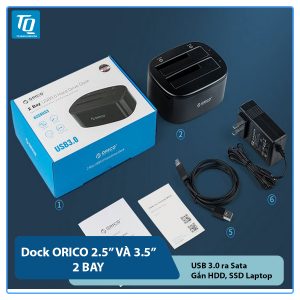 Dock hdd Orico 6228US3 2 ngăn hỗ trợ ổ cứng 3’5 & 2’5 ra cổng USB 3.0