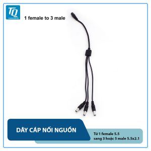 Dây chia nguồn DC, 1 đầu vào jack cái 5.5 ra 3 đầu jack đực 5.5x2.1mm